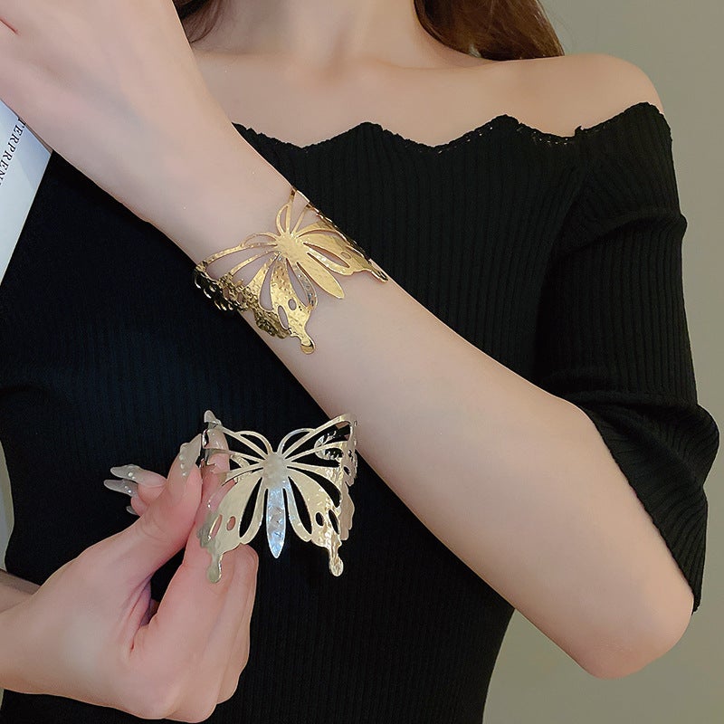 High-Grade Heavy Metal Butterfly Hollow Open Bracelet Arm Ring Personality Exaggerated Temperament Niche Jewelry Women - Image 2